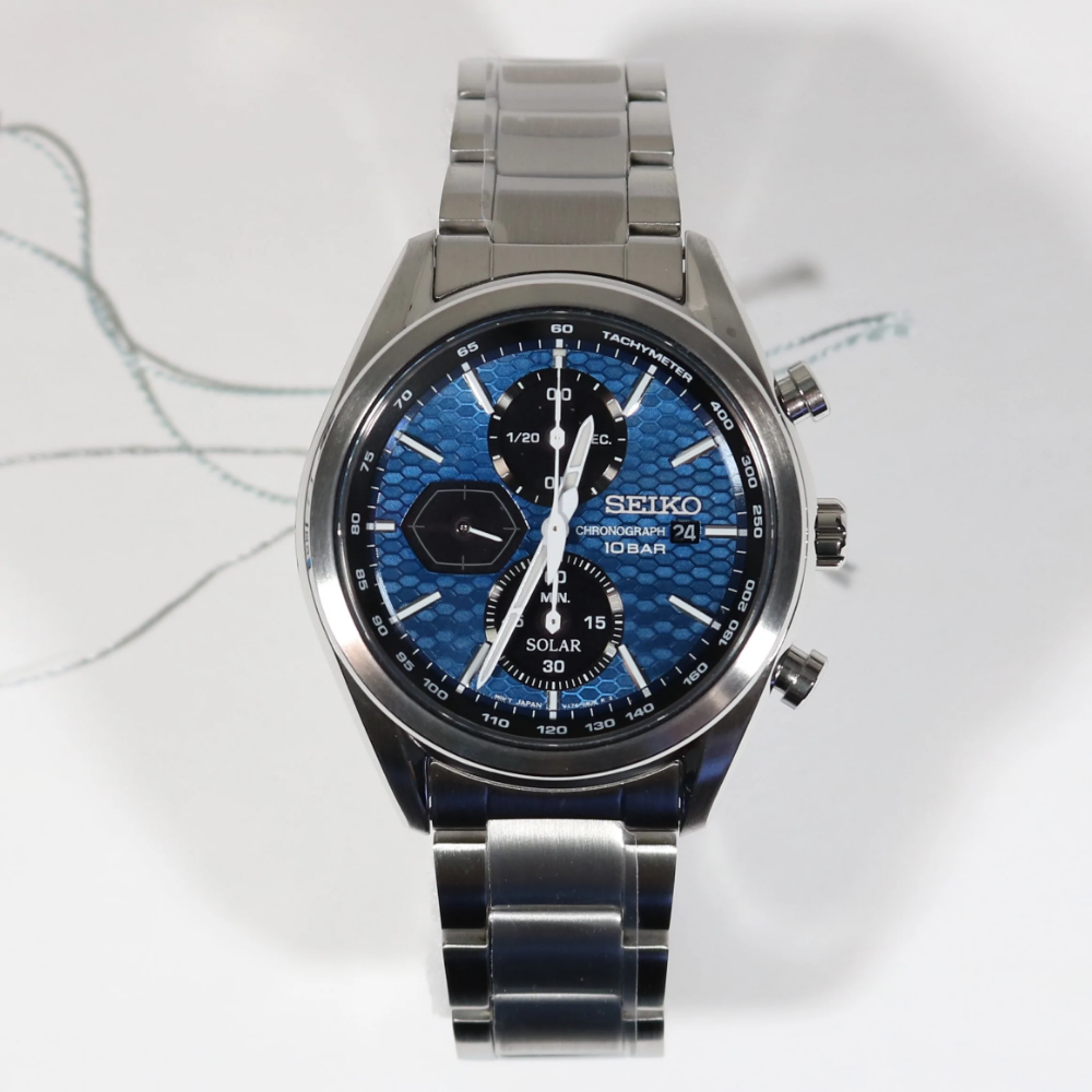 Seiko Chronograph Blue Dial With Silver Stainless Steel Men Watch SSC801P1