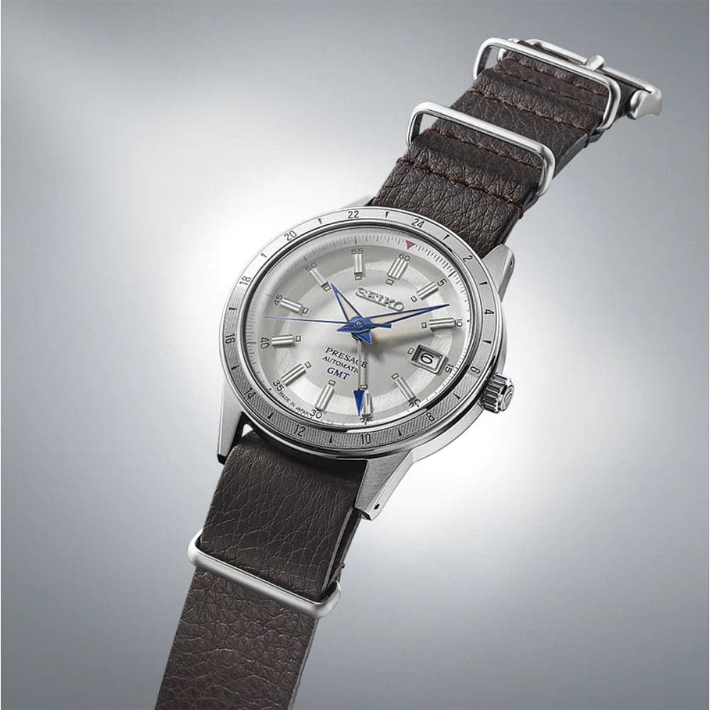 Seiko Presage GMT White Dial Brown Leather Strap Men Watch SSK015J1