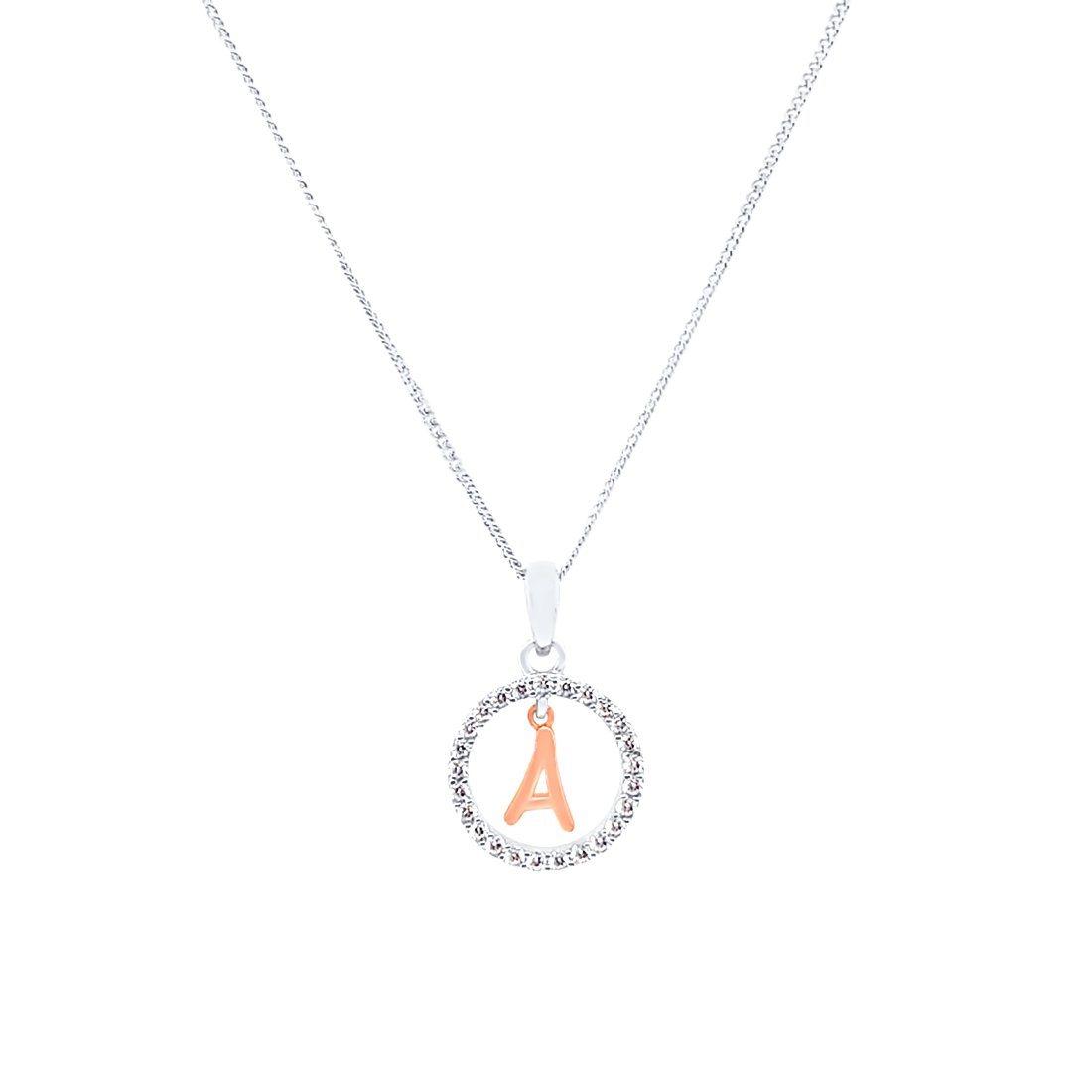 45cm Sterling Silver & Rose Plated Initial Necklace with Cubic Zirconias