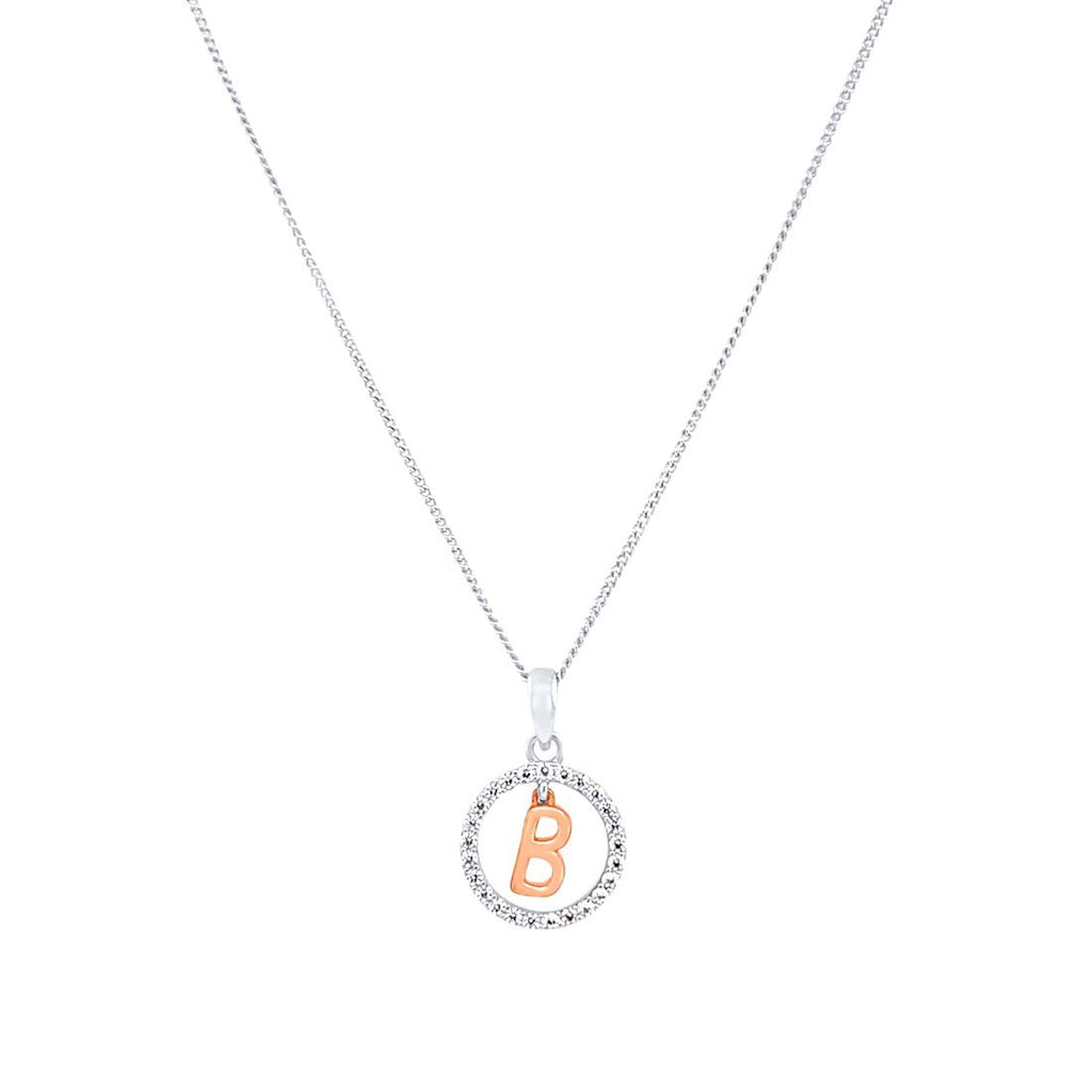 45cm Sterling Silver & Rose Plated Initial Necklace with Cubic Zirconias