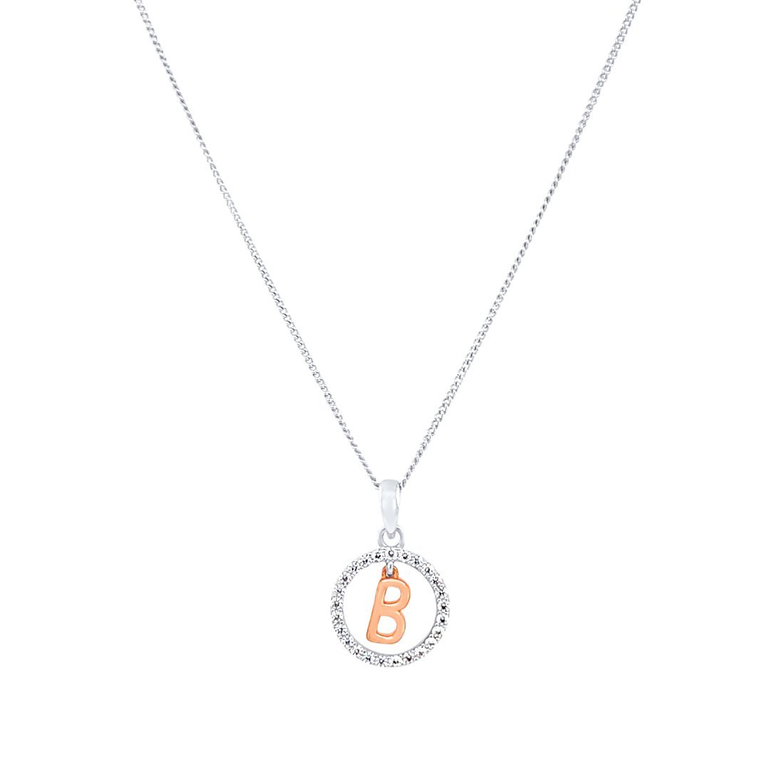 45cm Sterling Silver & Rose Plated Initial Necklace with Cubic Zirconias