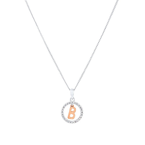 45cm Sterling Silver & Rose Plated Initial Necklace with Cubic Zirconias