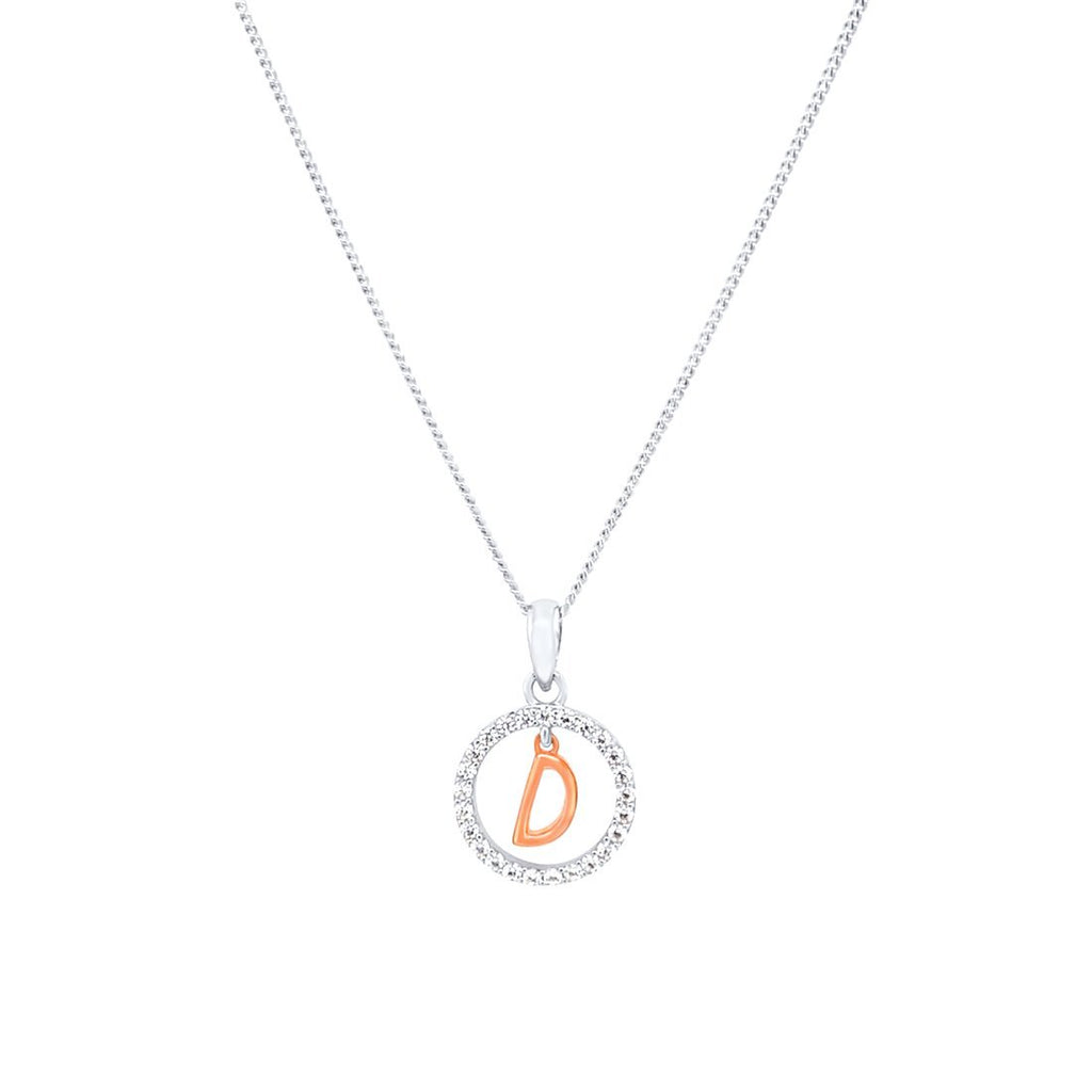 45cm Sterling Silver & Rose Plated Initial Necklace with Cubic Zirconias