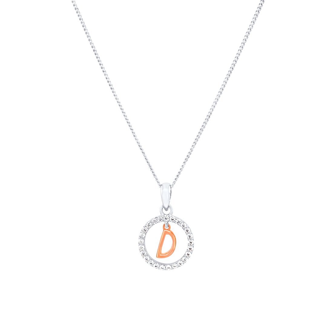 45cm Sterling Silver & Rose Plated Initial Necklace with Cubic Zirconias