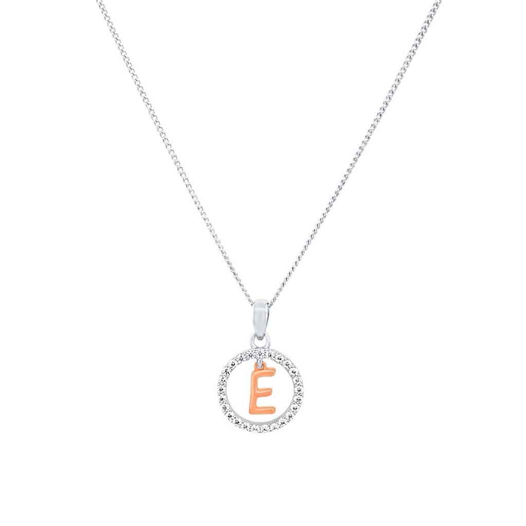 45cm Sterling Silver & Rose Plated Initial Necklace with Cubic Zirconias