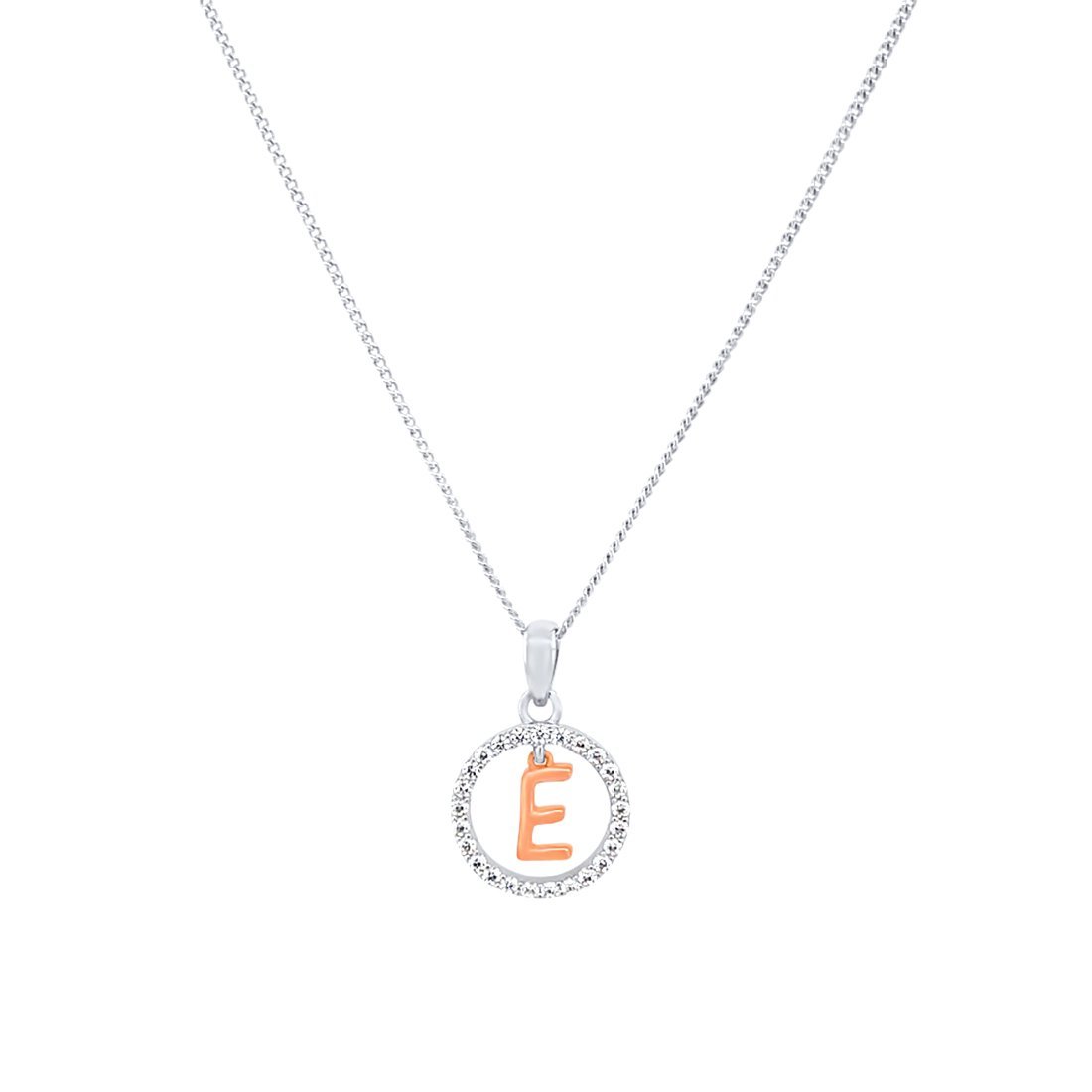 45cm Sterling Silver & Rose Plated Initial Necklace with Cubic Zirconias