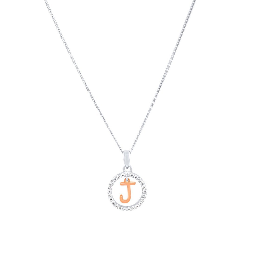 45cm Sterling Silver & Rose Plated Initial Necklace with Cubic Zirconias
