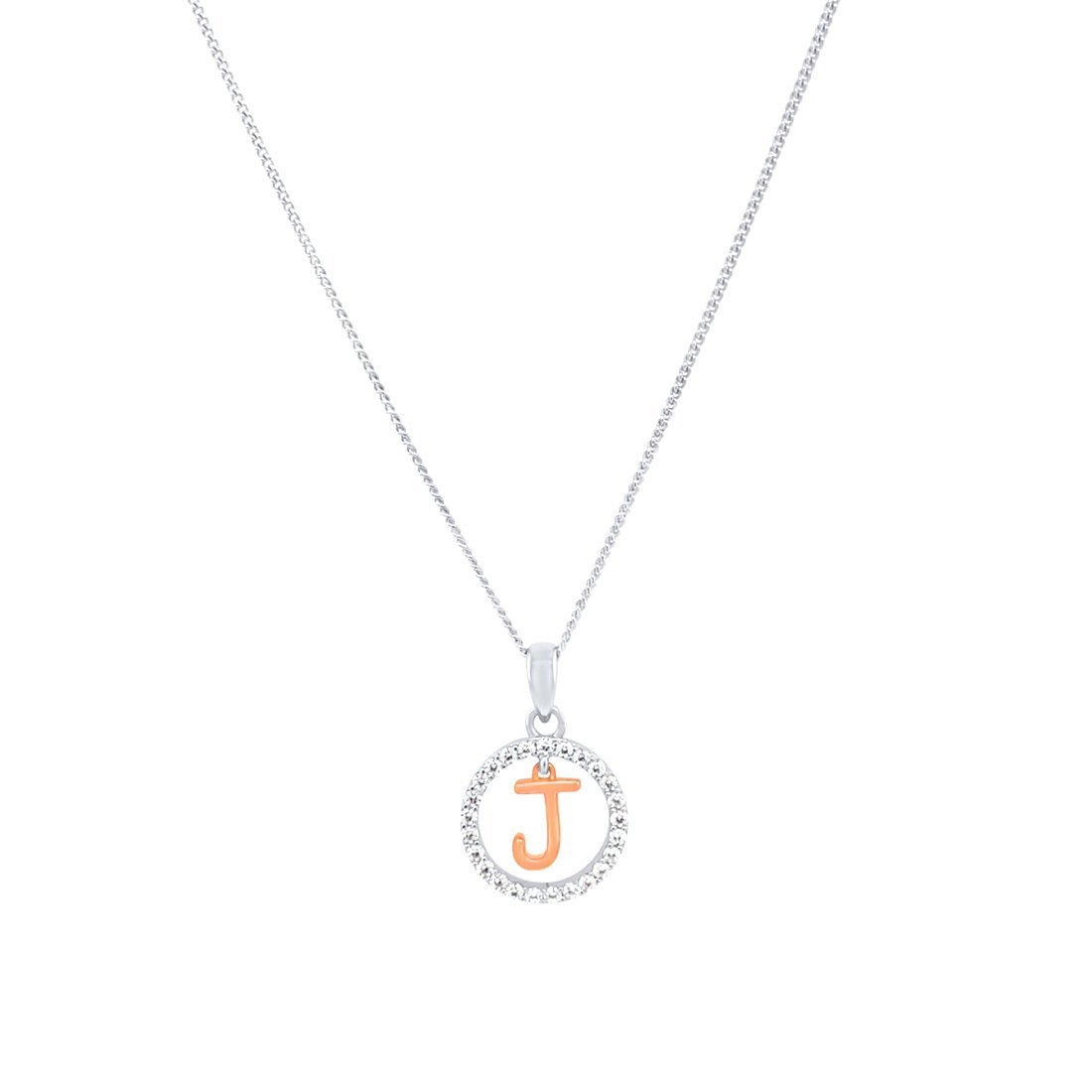 45cm Sterling Silver & Rose Plated Initial Necklace with Cubic Zirconias