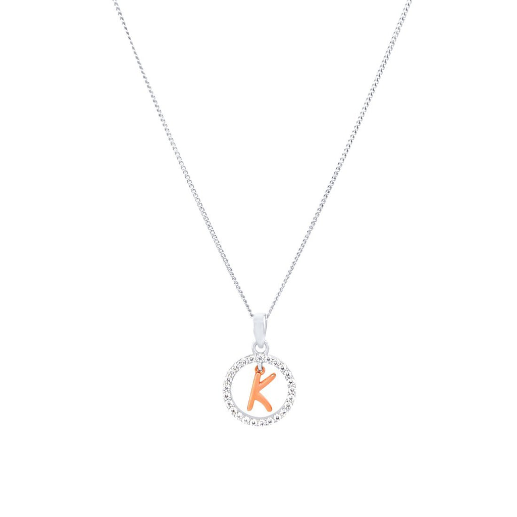 45cm Sterling Silver & Rose Plated Initial Necklace with Cubic Zirconias