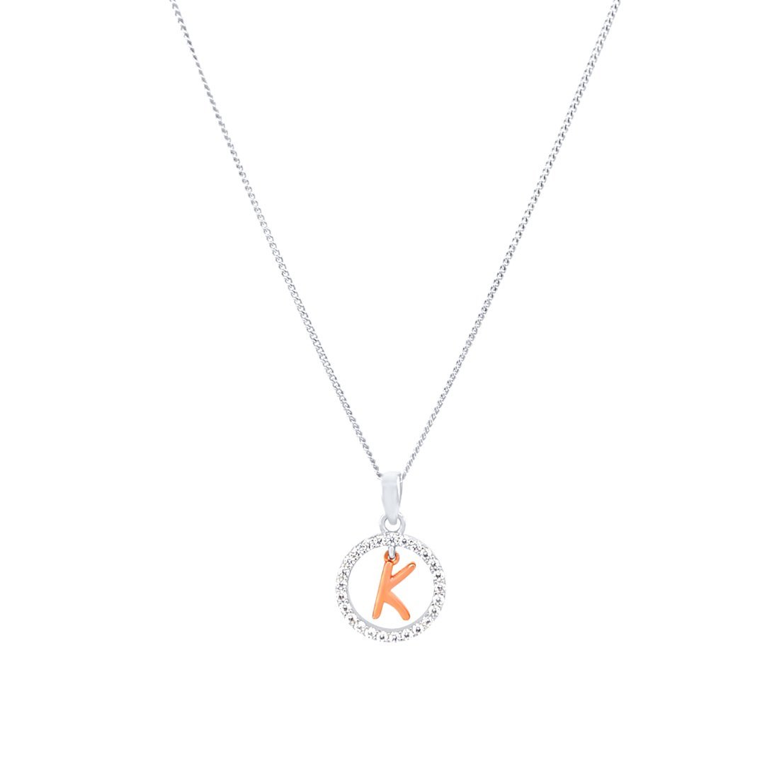 45cm Sterling Silver & Rose Plated Initial Necklace with Cubic Zirconias