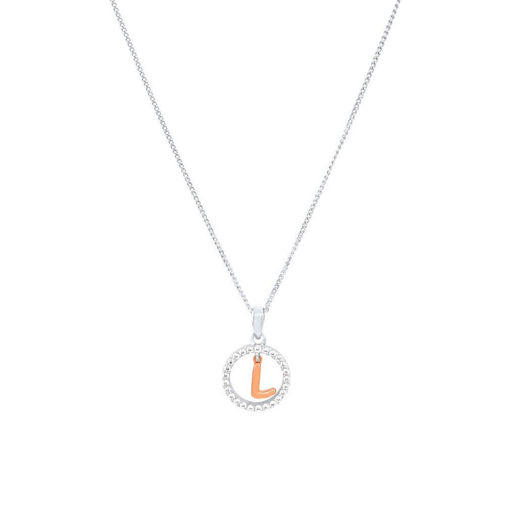 45cm Sterling Silver & Rose Plated Initial Necklace with Cubic Zirconias