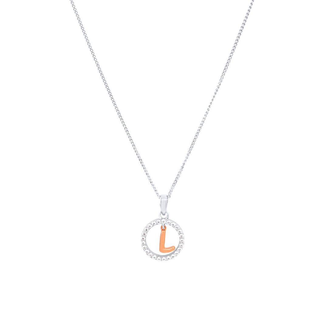 45cm Sterling Silver & Rose Plated Initial Necklace with Cubic Zirconias