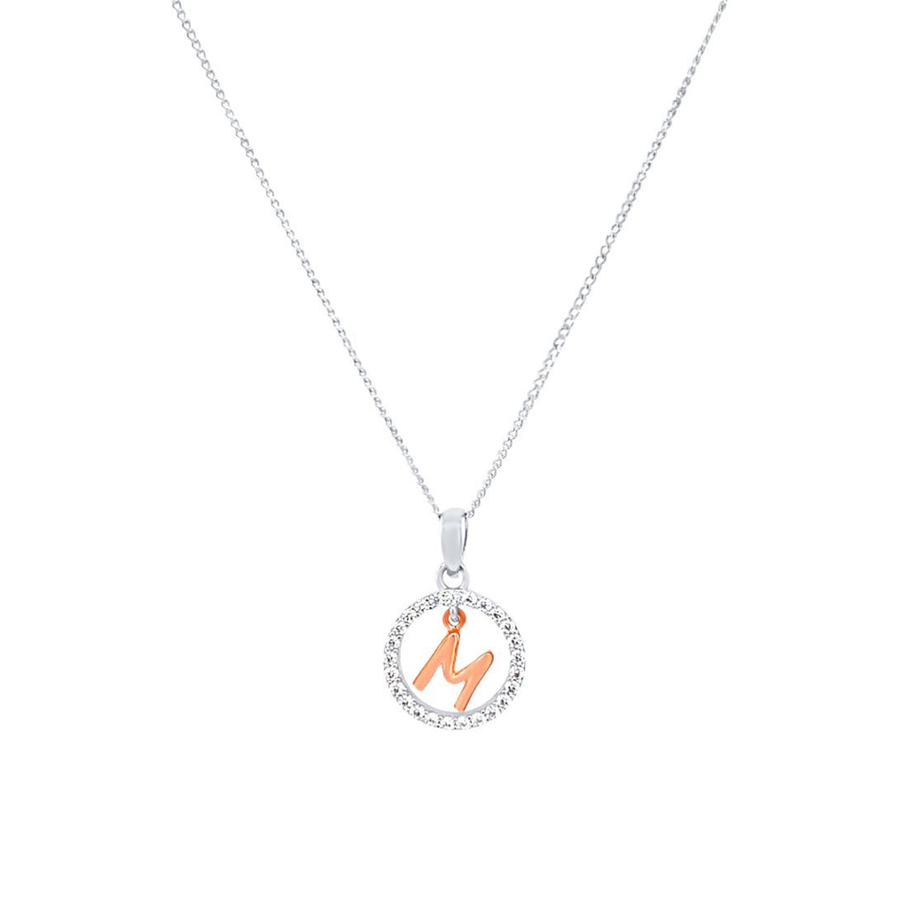 45cm Sterling Silver & Rose Plated Initial Necklace with Cubic Zirconias