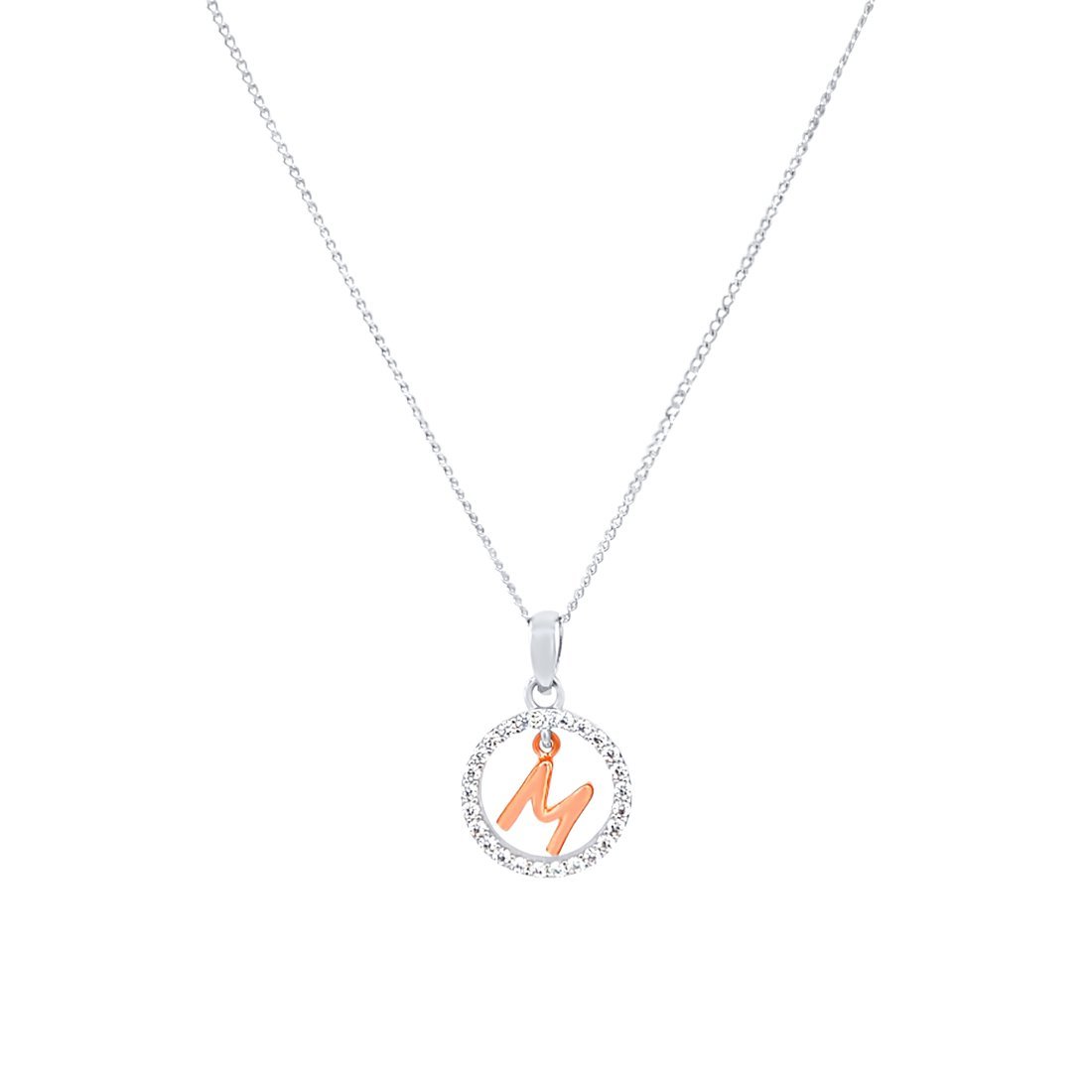 45cm Sterling Silver & Rose Plated Initial Necklace with Cubic Zirconias
