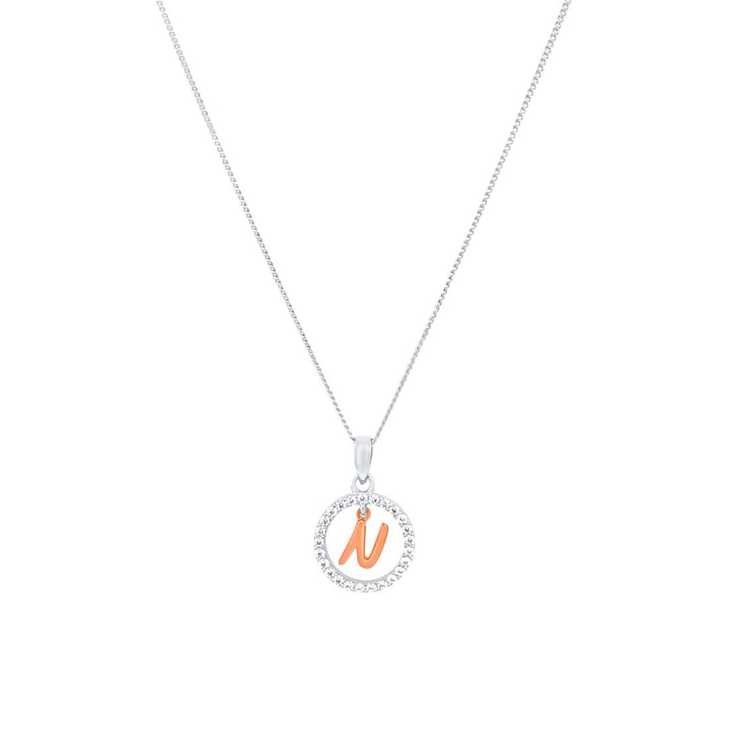 45cm Sterling Silver & Rose Plated Initial Necklace with Cubic Zirconias