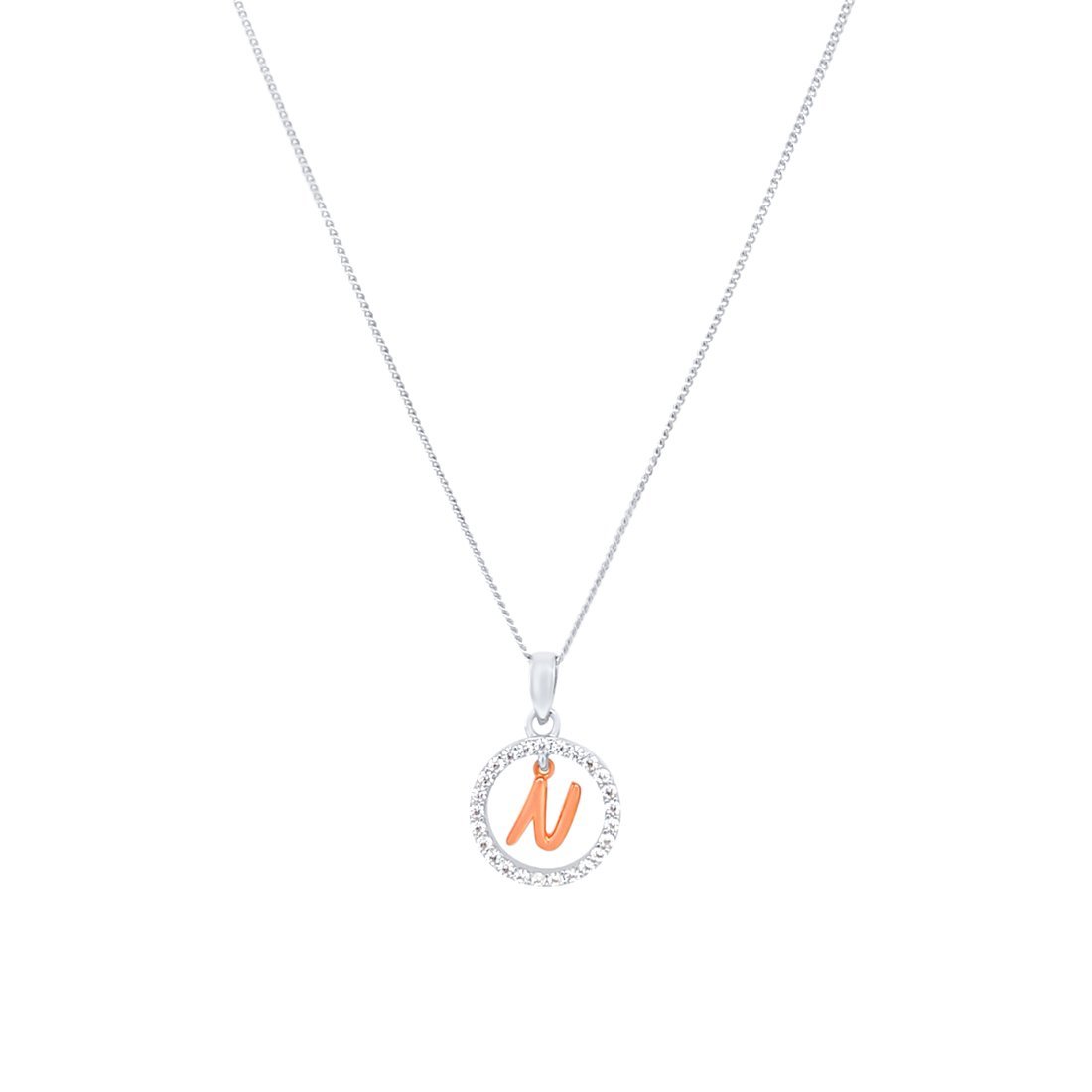 45cm Sterling Silver & Rose Plated Initial Necklace with Cubic Zirconias