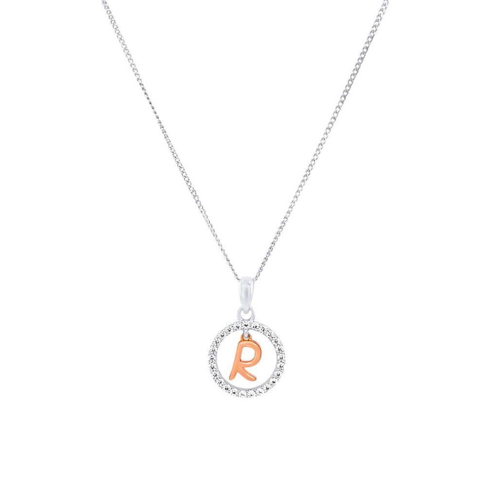 45cm Sterling Silver & Rose Plated Initial Necklace with Cubic Zirconias