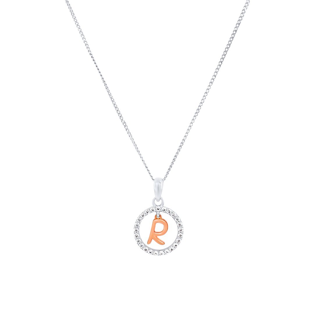 45cm Sterling Silver & Rose Plated Initial Necklace with Cubic Zirconias