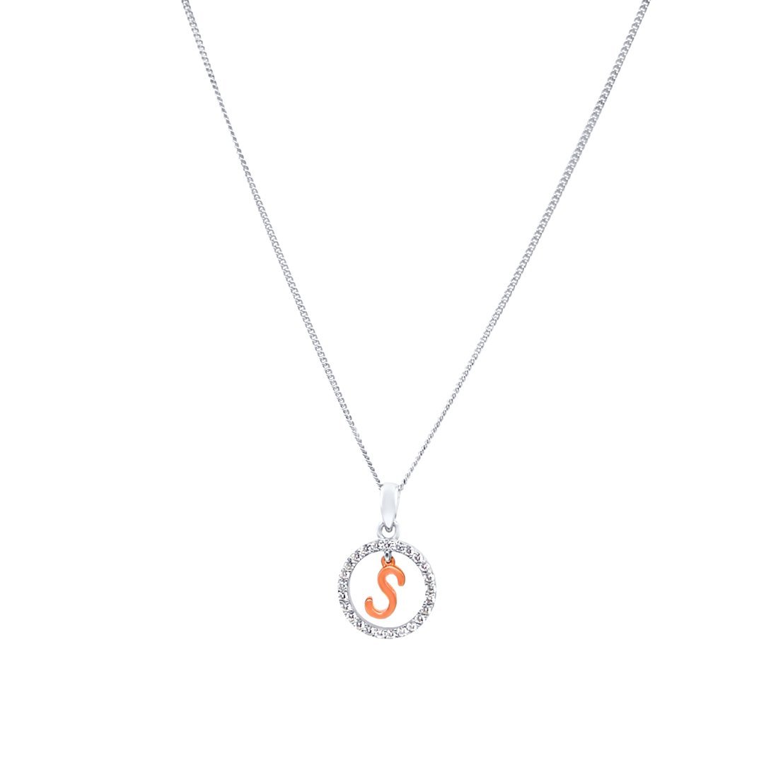 45cm Sterling Silver & Rose Plated Initial Necklace with Cubic Zirconias