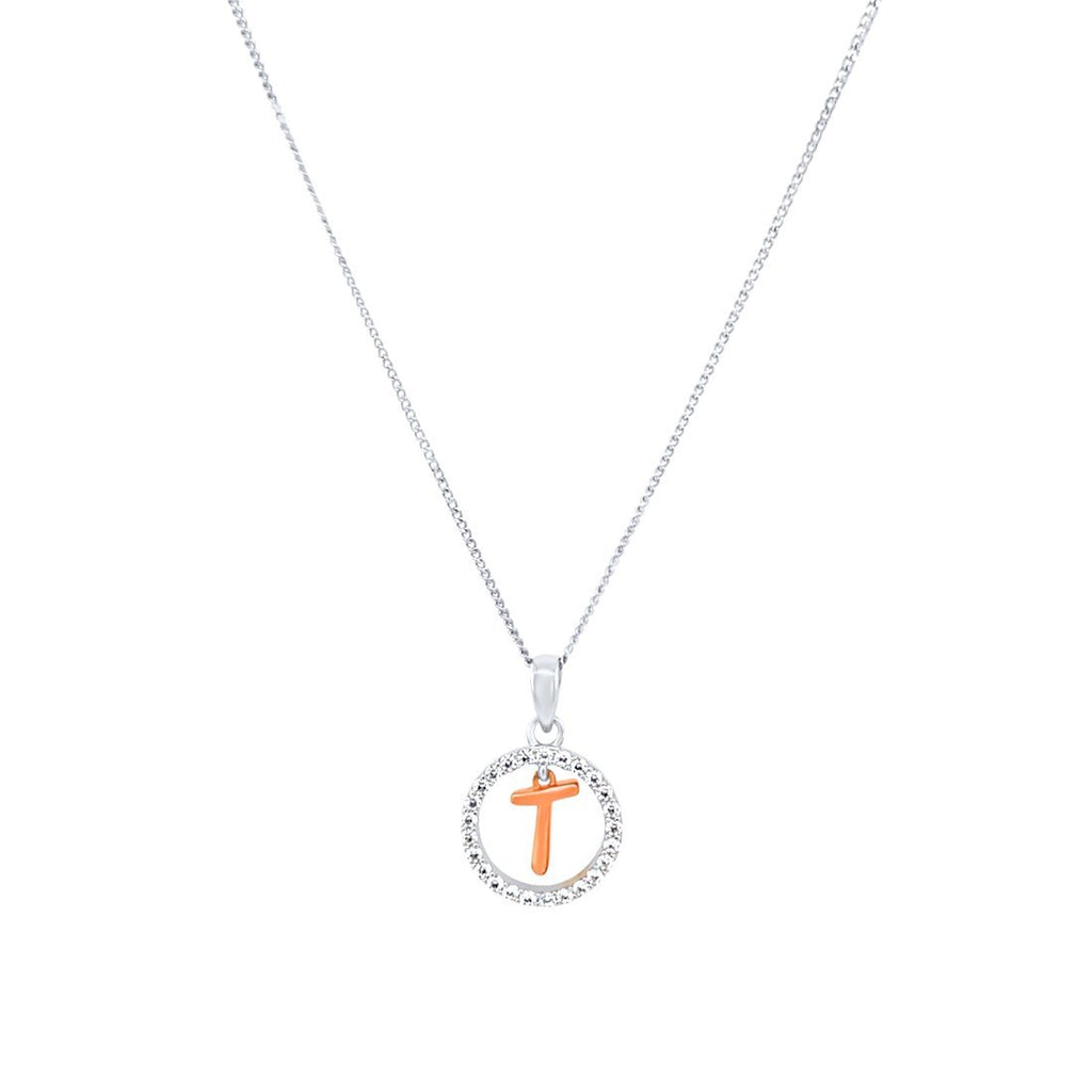 45cm Sterling Silver & Rose Plated Initial Necklace with Cubic Zirconias