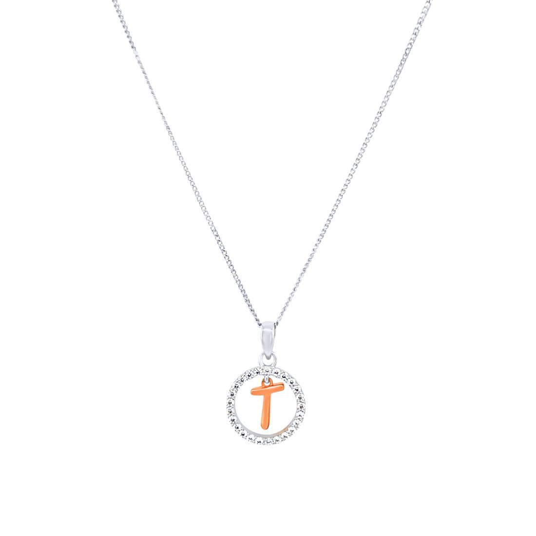 45cm Sterling Silver & Rose Plated Initial Necklace with Cubic Zirconias