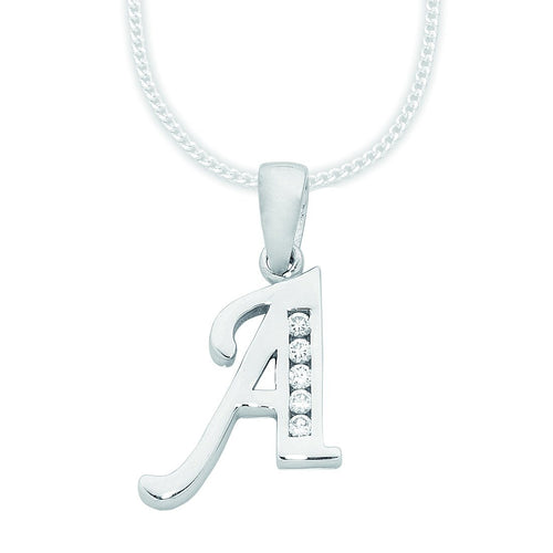 45cm Sterling Silver Cubic Zirconia Initial Necklace - Most Initials Available