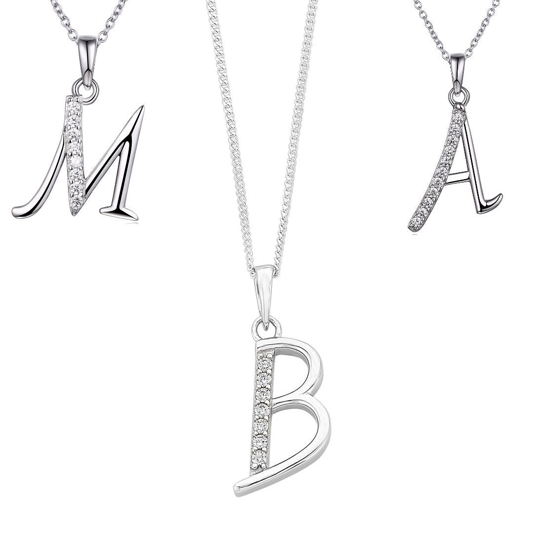 45cm Sterling Silver Cubic Zirconia Initial Necklace - Most Initials Available