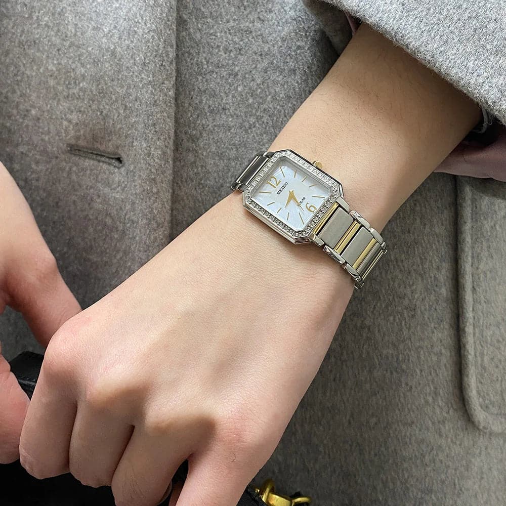 Seiko Solar Two-Tone Stainless Steel Strap Women Watch SUP466P1