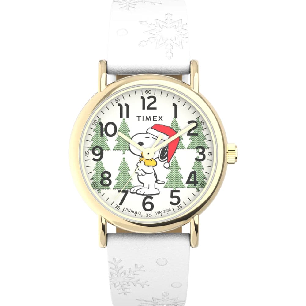 Timex Weekender Peanuts White Leather Strap Unisex Watch TW2W24100