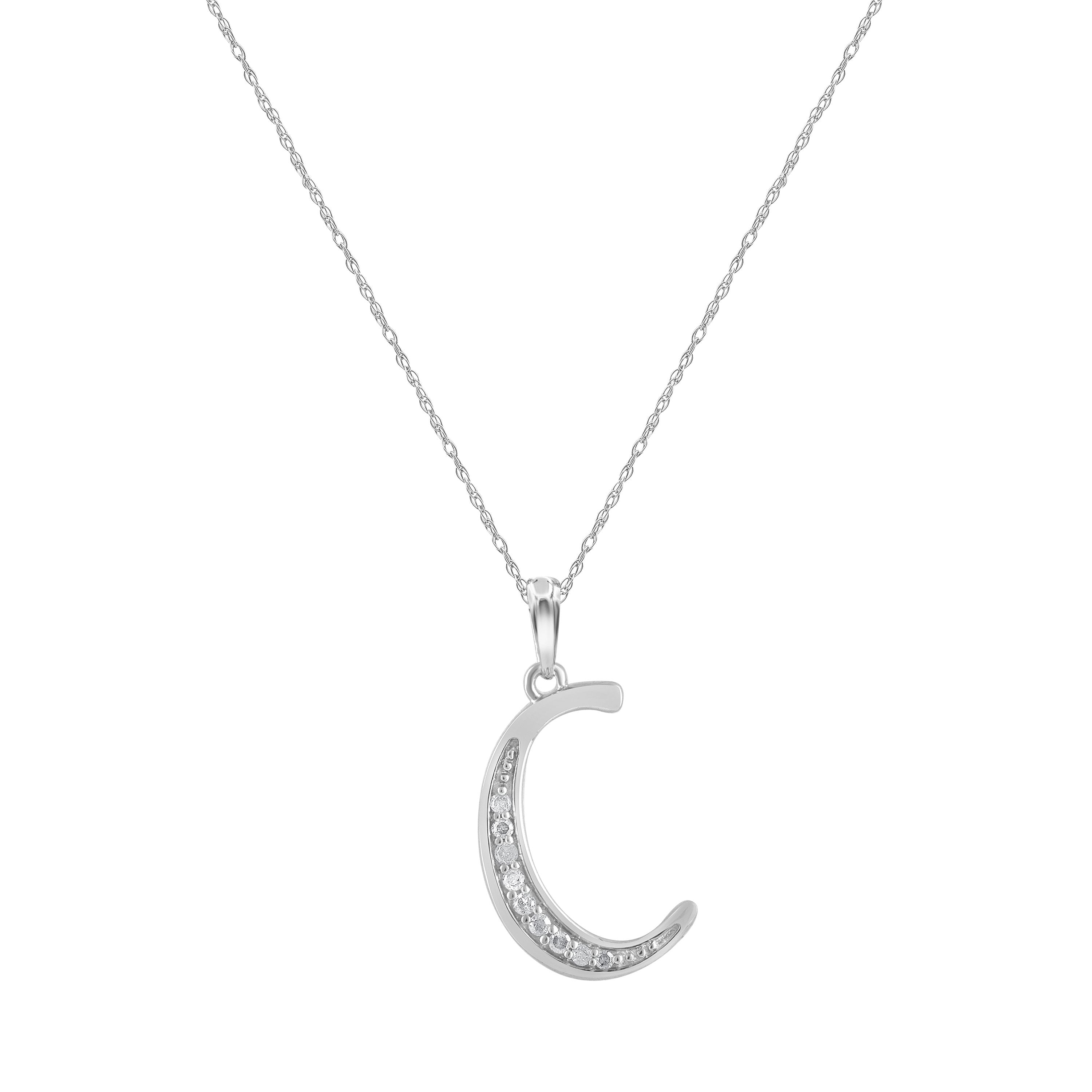 Diamond Initial E Necklace in Sterling Silver