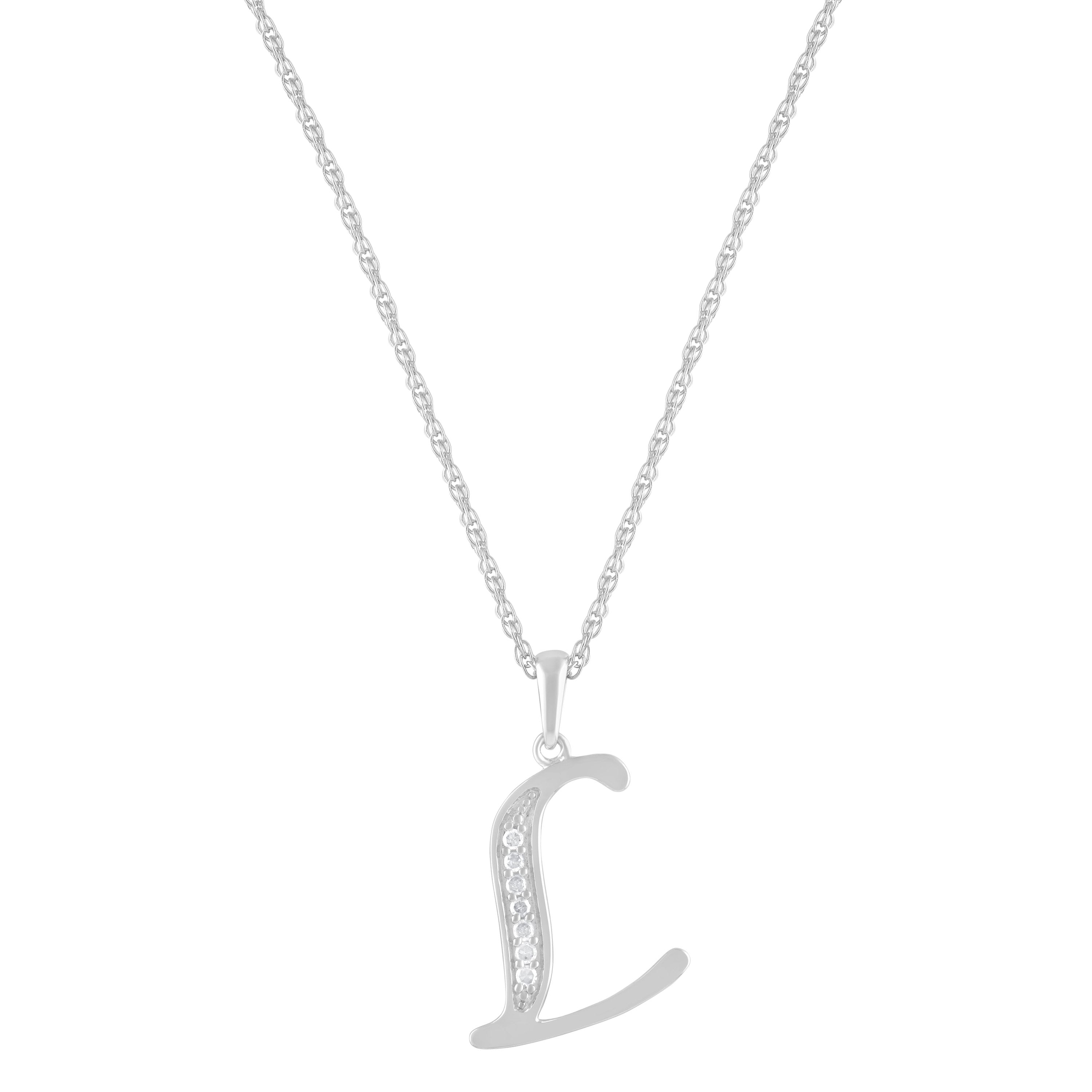 Diamond Initial E Necklace in Sterling Silver
