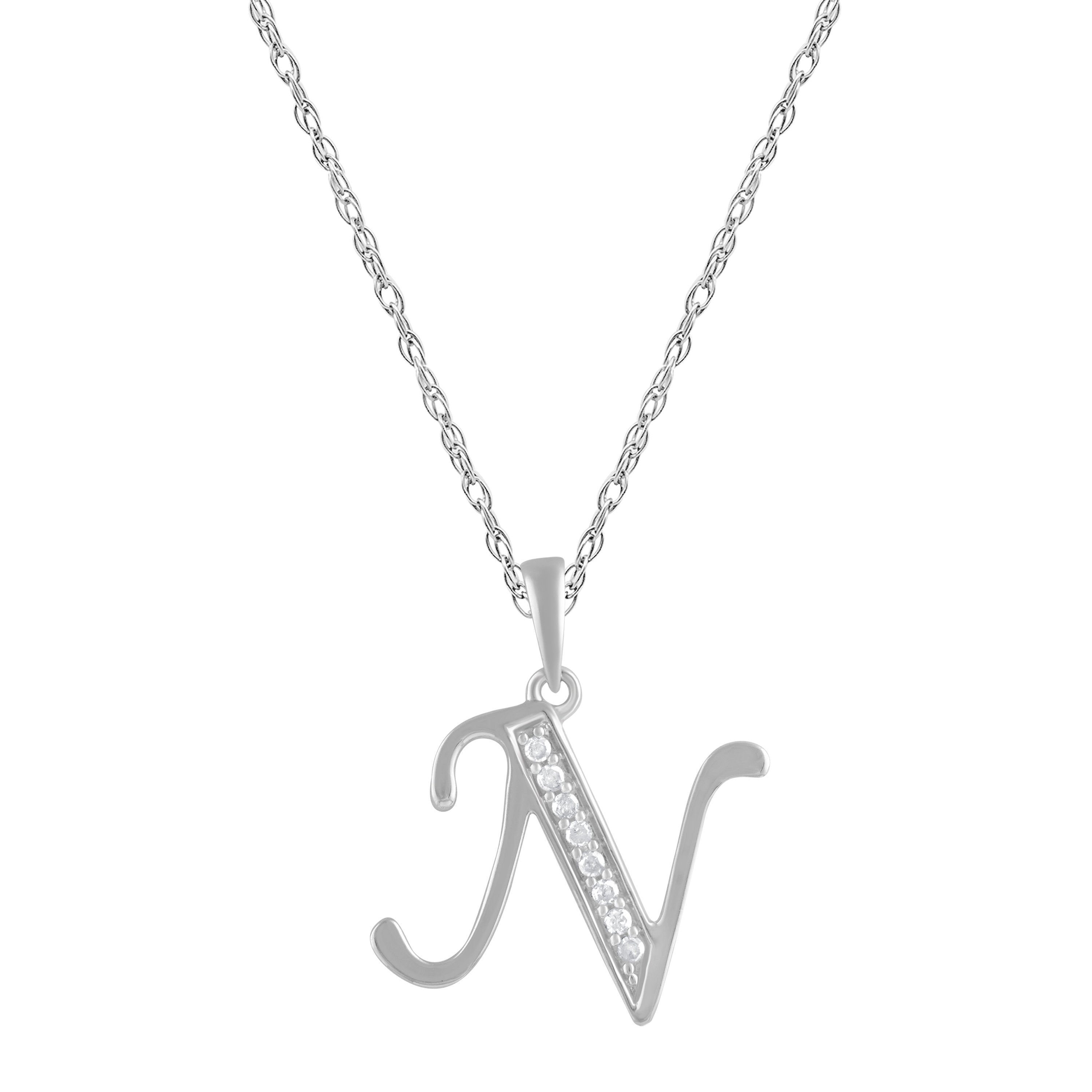 Diamond Initial E Necklace in Sterling Silver