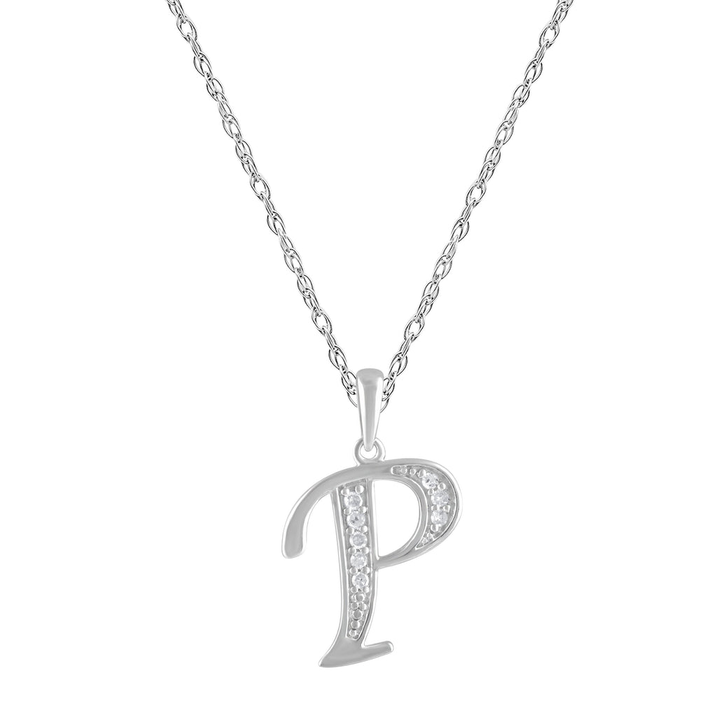 Diamond Initial E Necklace in Sterling Silver