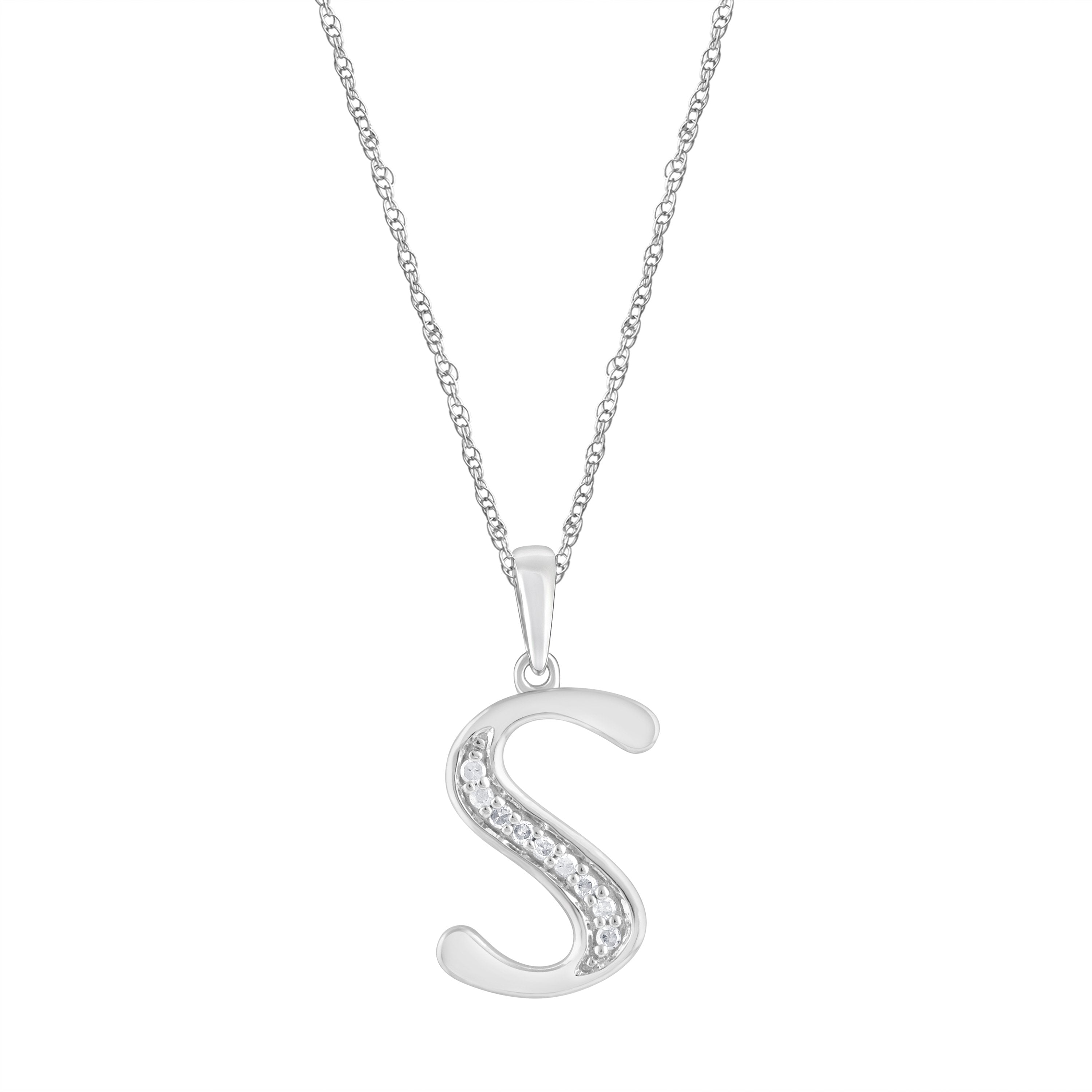 Diamond Initial E Necklace in Sterling Silver