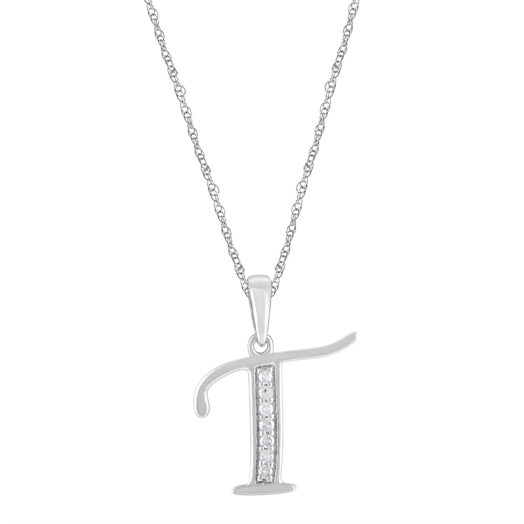 Diamond Initial E Necklace in Sterling Silver