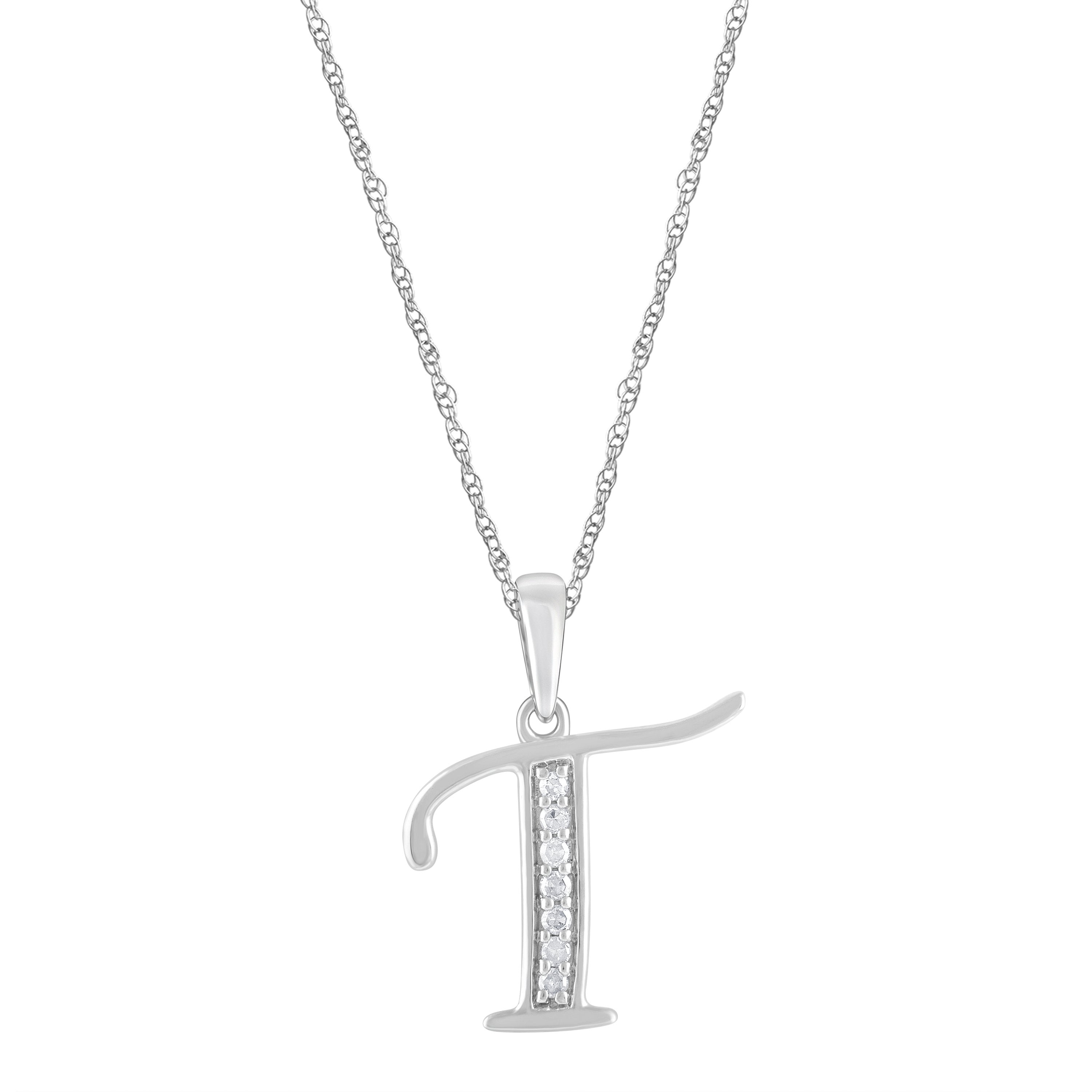 Diamond Initial E Necklace in Sterling Silver