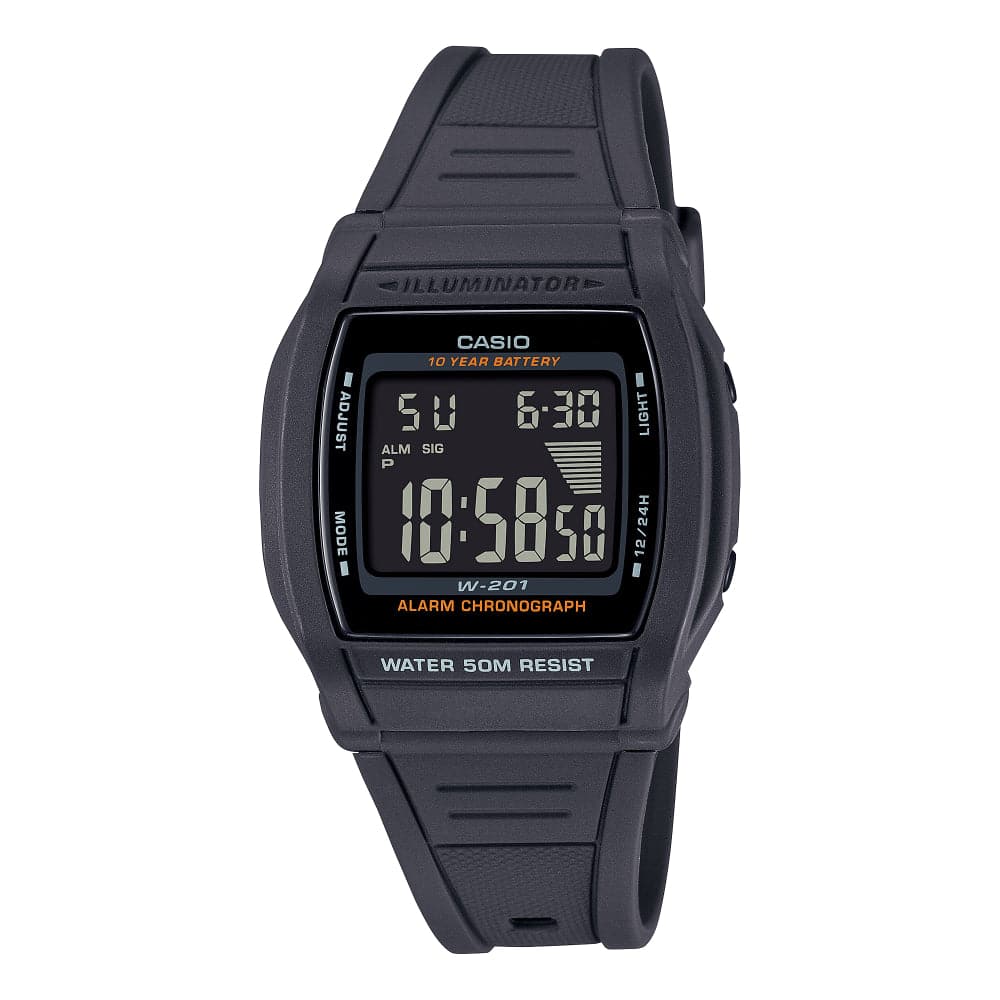 Casio General Digital Black Resin Strap Men Watch W-201-1BVDF-P