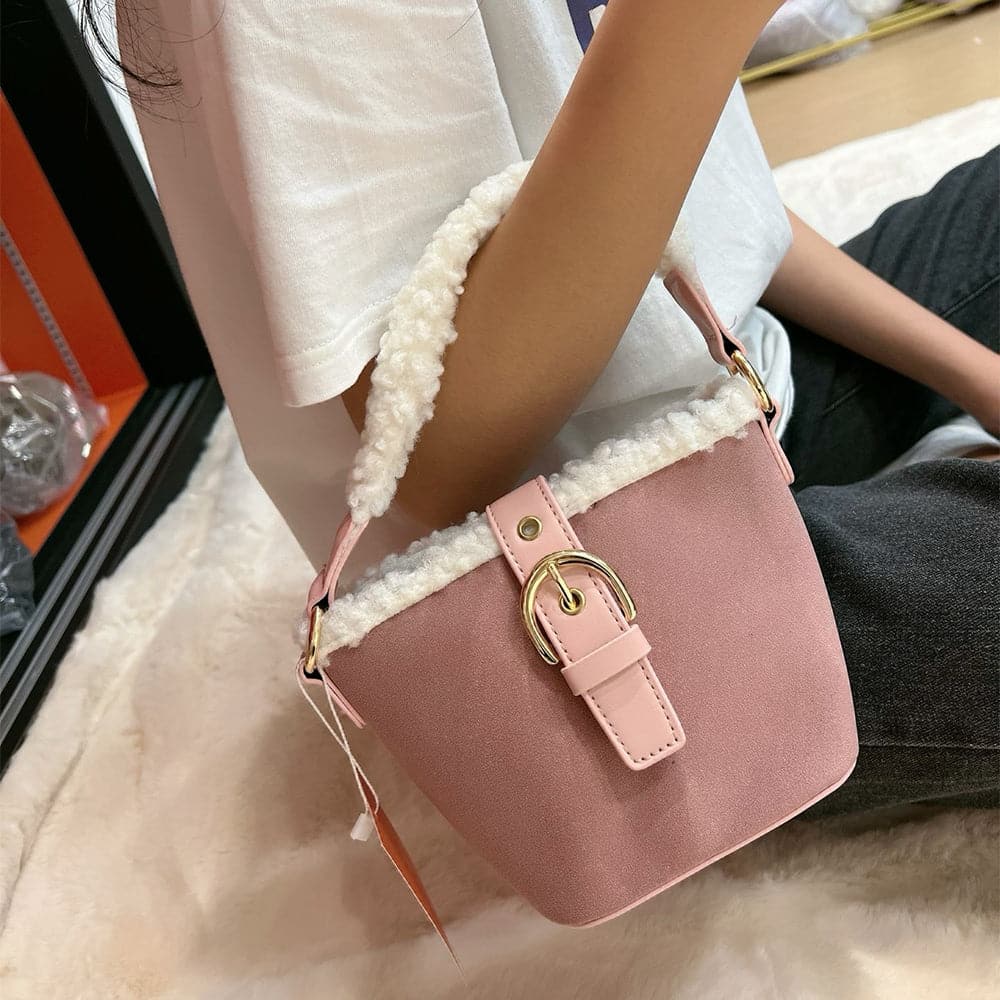 AG Collective Faux Suede Top Handle Bucket Women Hand Bag
