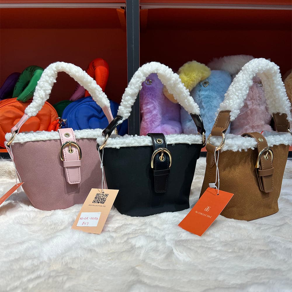 AG Collective Faux Suede Top Handle Bucket Women Hand Bag