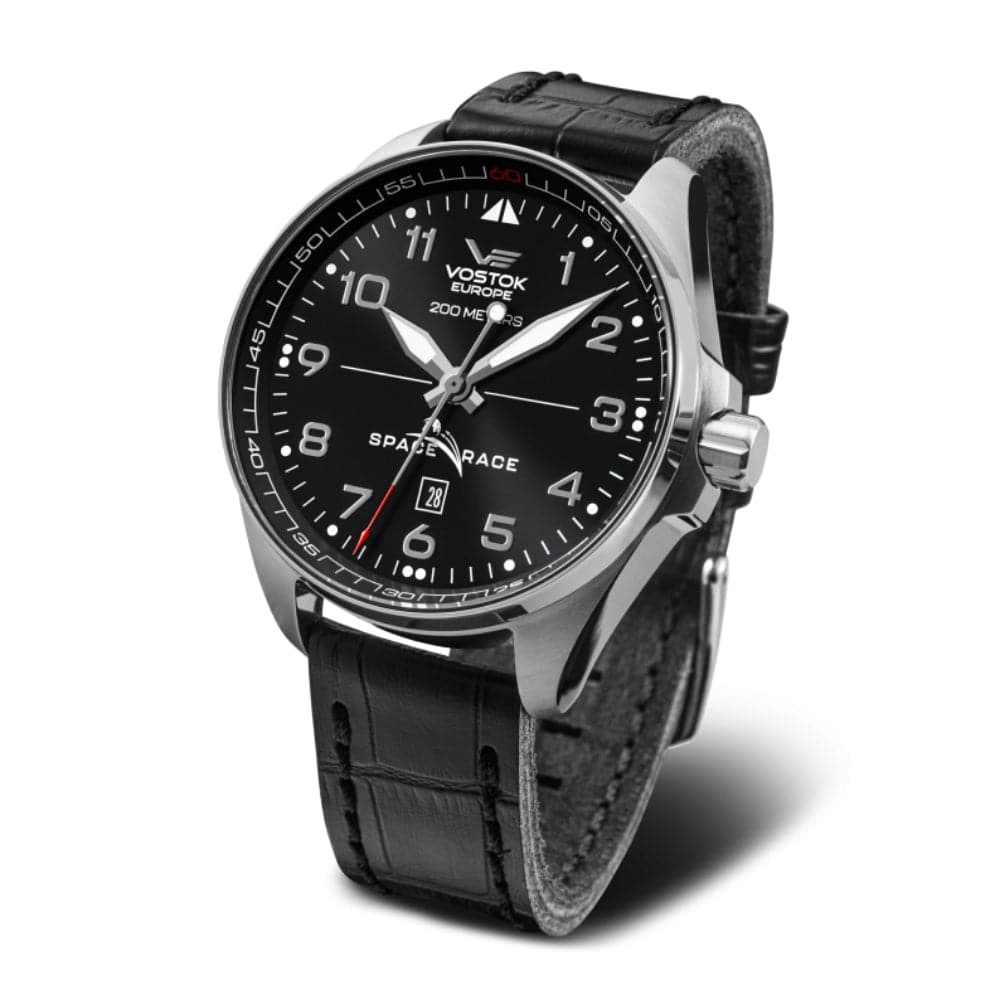 Vostok Europe Space Race Black Dial Leather Strap Men Watch YN55-325A662-L