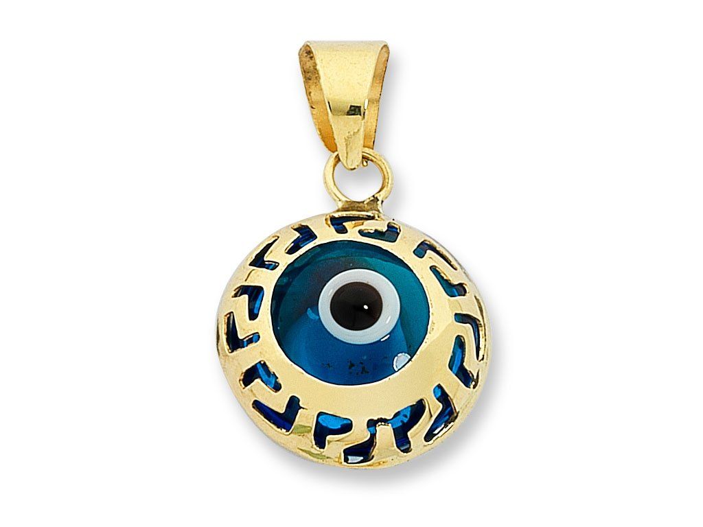 Glass Evil Eye Pendant in 9kt Yellow Gold