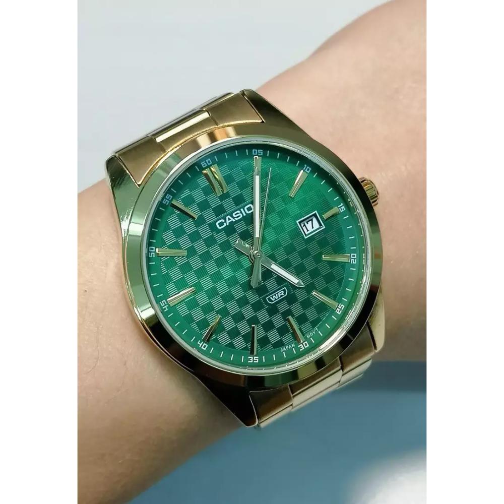 Casio General Green Dial Gold Stainless Steel Strap Men Watch MTP-VD03G-3AUDF