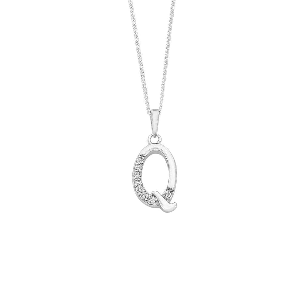45cm Sterling Silver Cubic Zirconia Initial Necklace - Most Initials Available