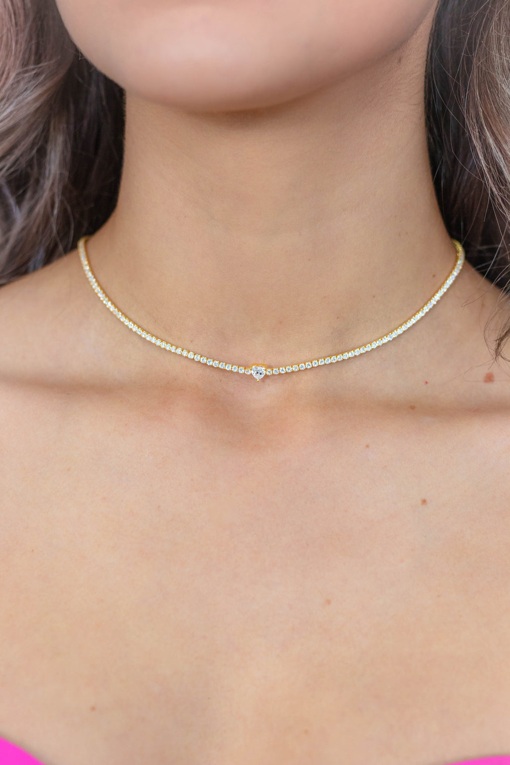 SWEETHEART TENNIS NECKLACE GOLD 42CM