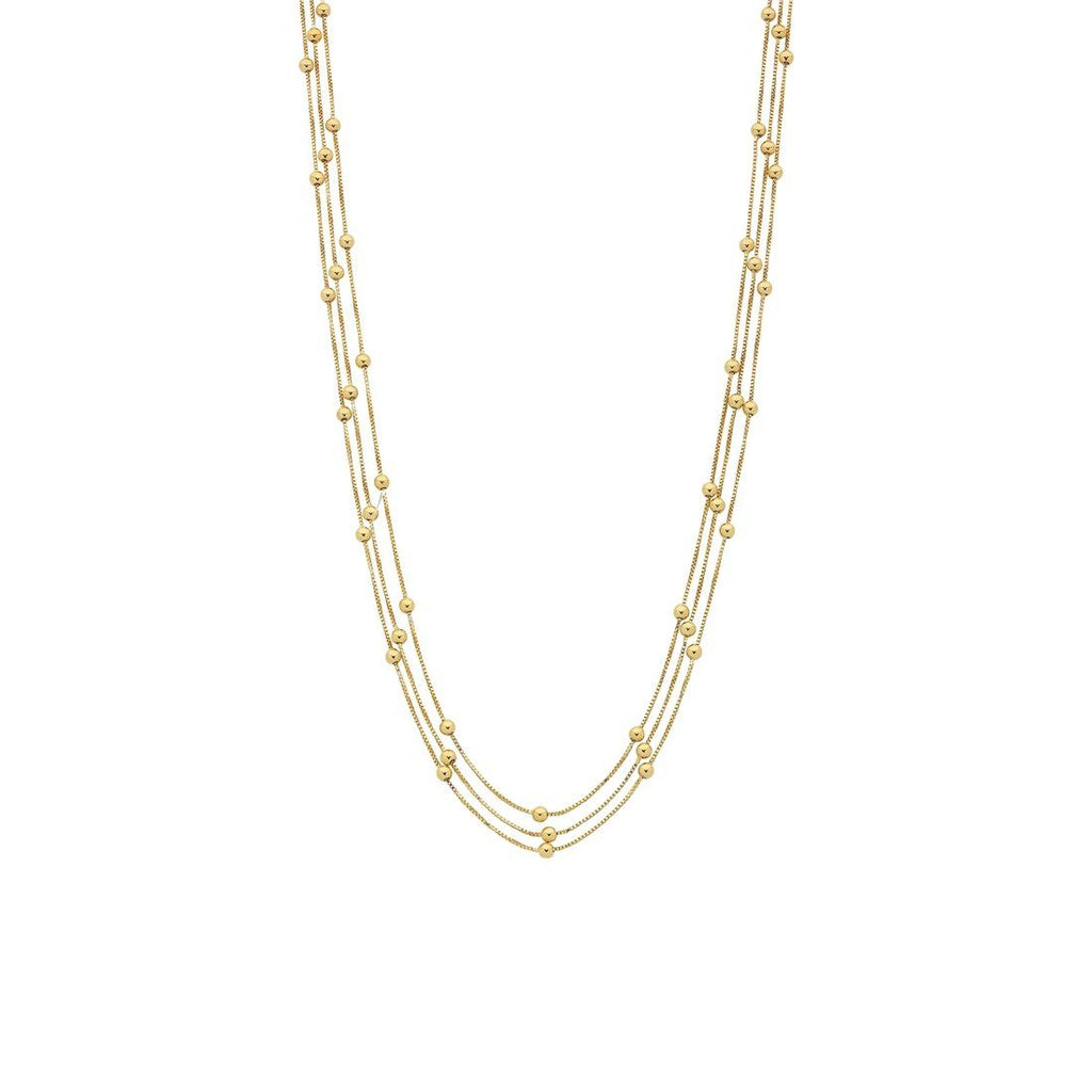 9kt Yellow Gold Silver Infused Triple Row Beaded Ball Necklace