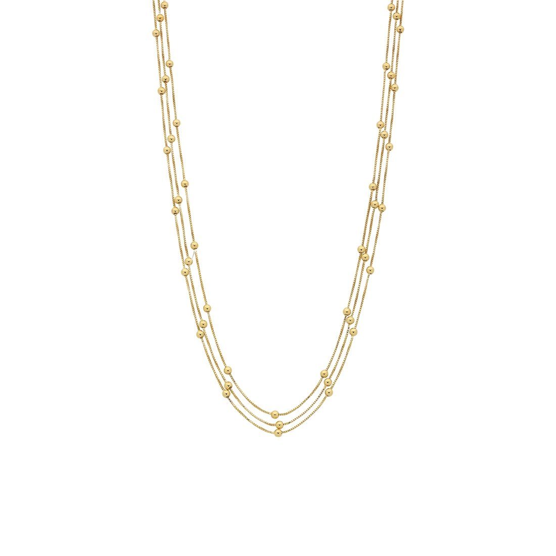 9kt Yellow Gold Silver Infused Triple Row Beaded Ball Necklace