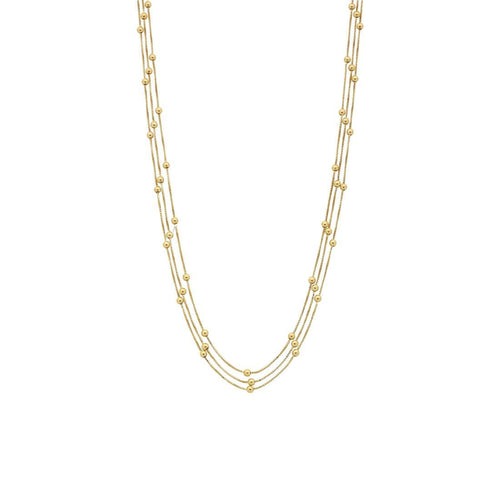 9kt Yellow Gold Silver Infused Triple Row Beaded Ball Necklace