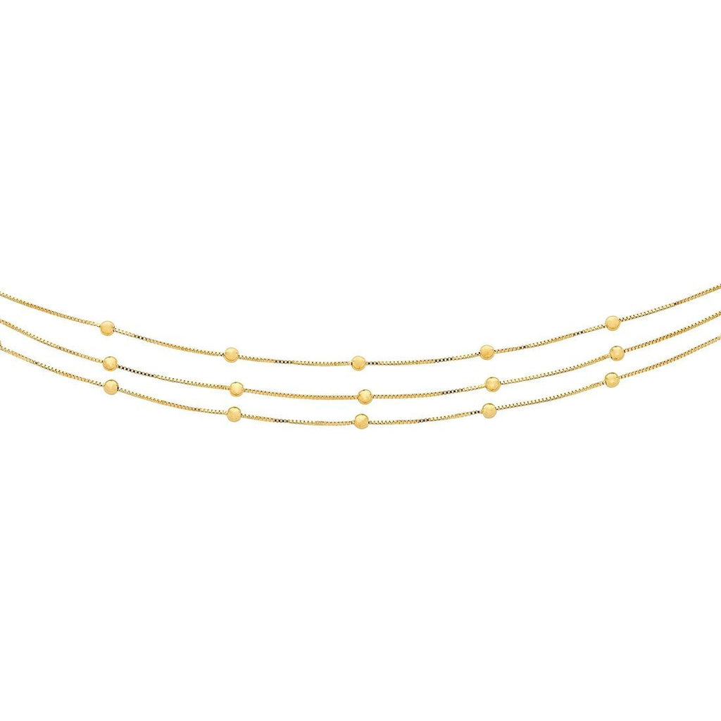 9kt Yellow Gold Silver Infused Triple Row Beaded Ball Necklace