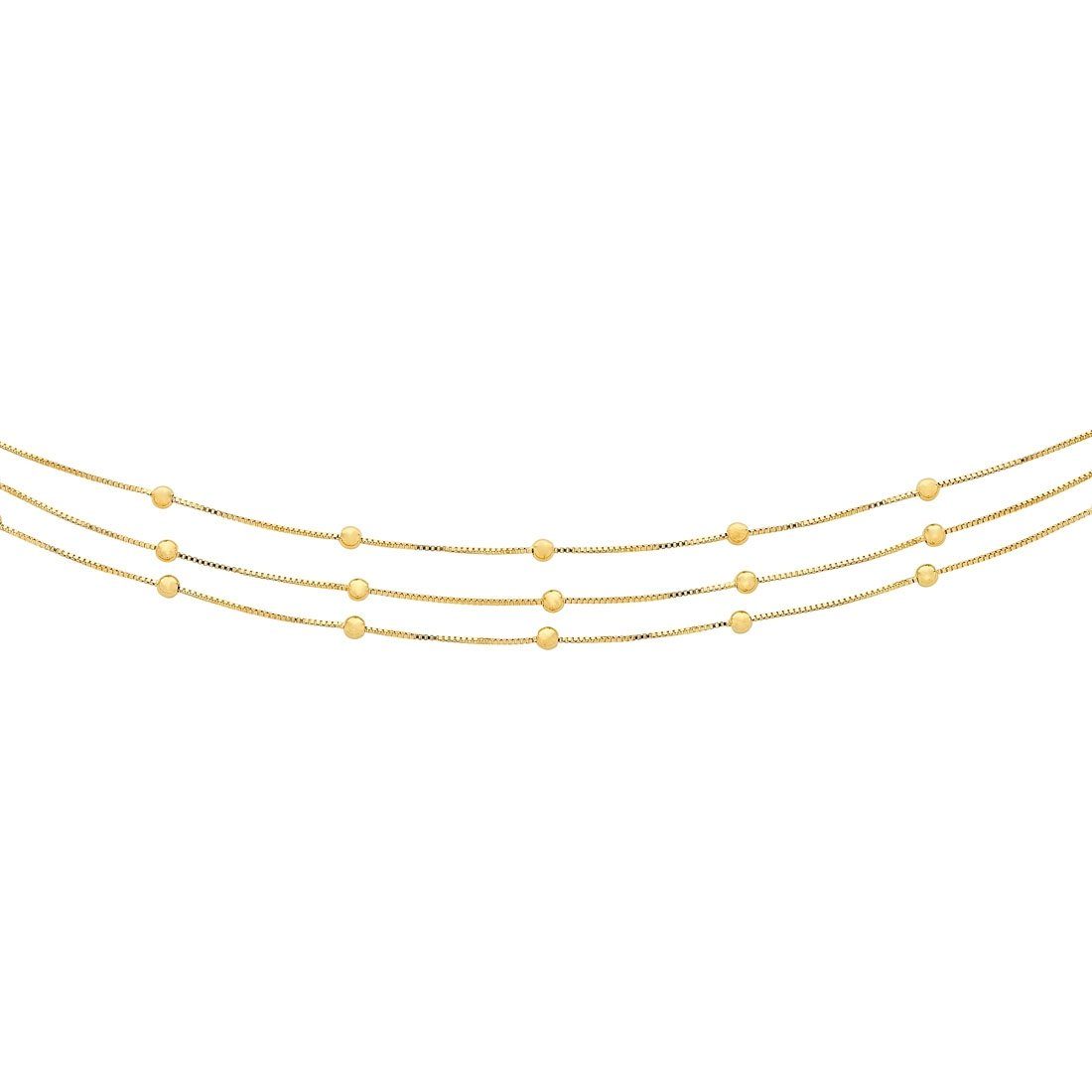 9kt Yellow Gold Silver Infused Triple Row Beaded Ball Necklace
