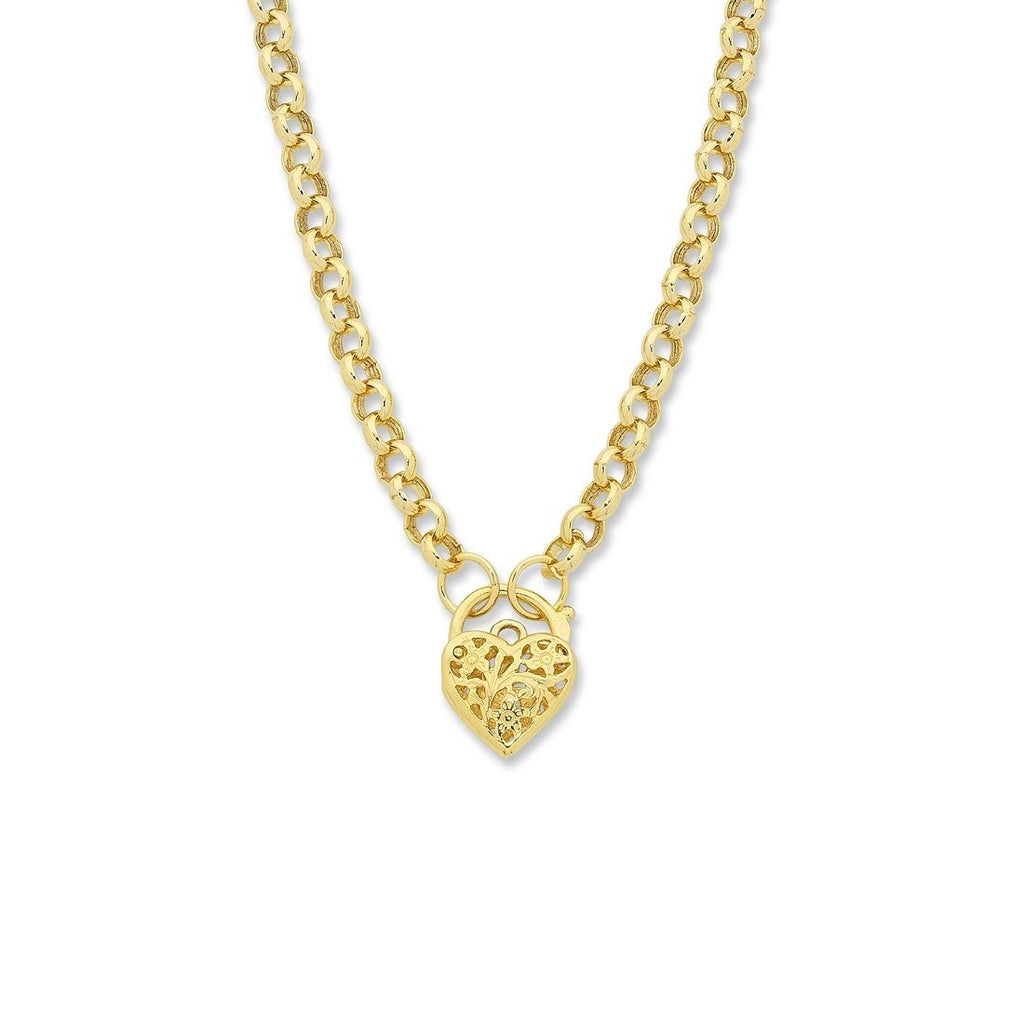 9kt Yellow Silver Infused Padlock Necklace 45cm